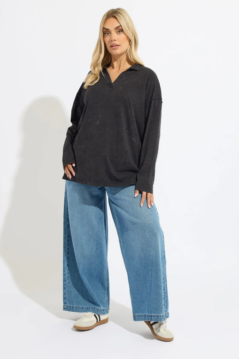 Yours Grey Acid Wash Rugby Collar Top - Size 20 Clothing Image 2