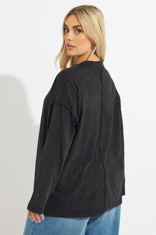 Yours Grey Acid Wash Rugby Collar Top - Size 20 Clothing Image 3