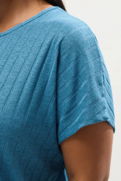 Yours Curve Light Blue Ribbed Swing T-Shirt - Size 20 Clothing Image 4