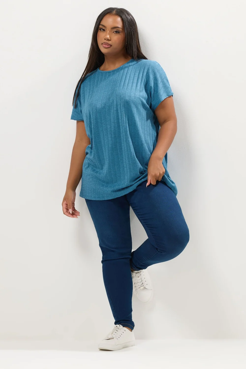 Yours Curve Light Blue Ribbed Swing T-Shirt - Size 20 Clothing Image 2