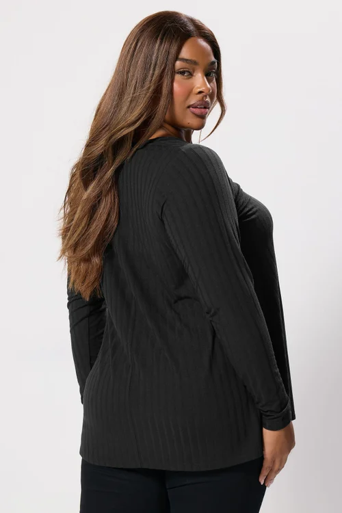 Yours Curve Black Ribbed Swing T-Shirt - Size 30-32 Clothing Image 3