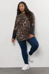 Yours Curve Brown Leopard Print Faux Leather Sleeve Top - Size 26-28 Clothing Image 2