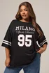 Yours Curve Black 'Milano 95' Varsity Oversized T-Shirt - Size 16 Clothing Image 1