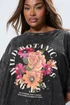 Yours Grey Acid Wash Floral Design Oversized T-Shirt - Size 20 Clothing Image 4
