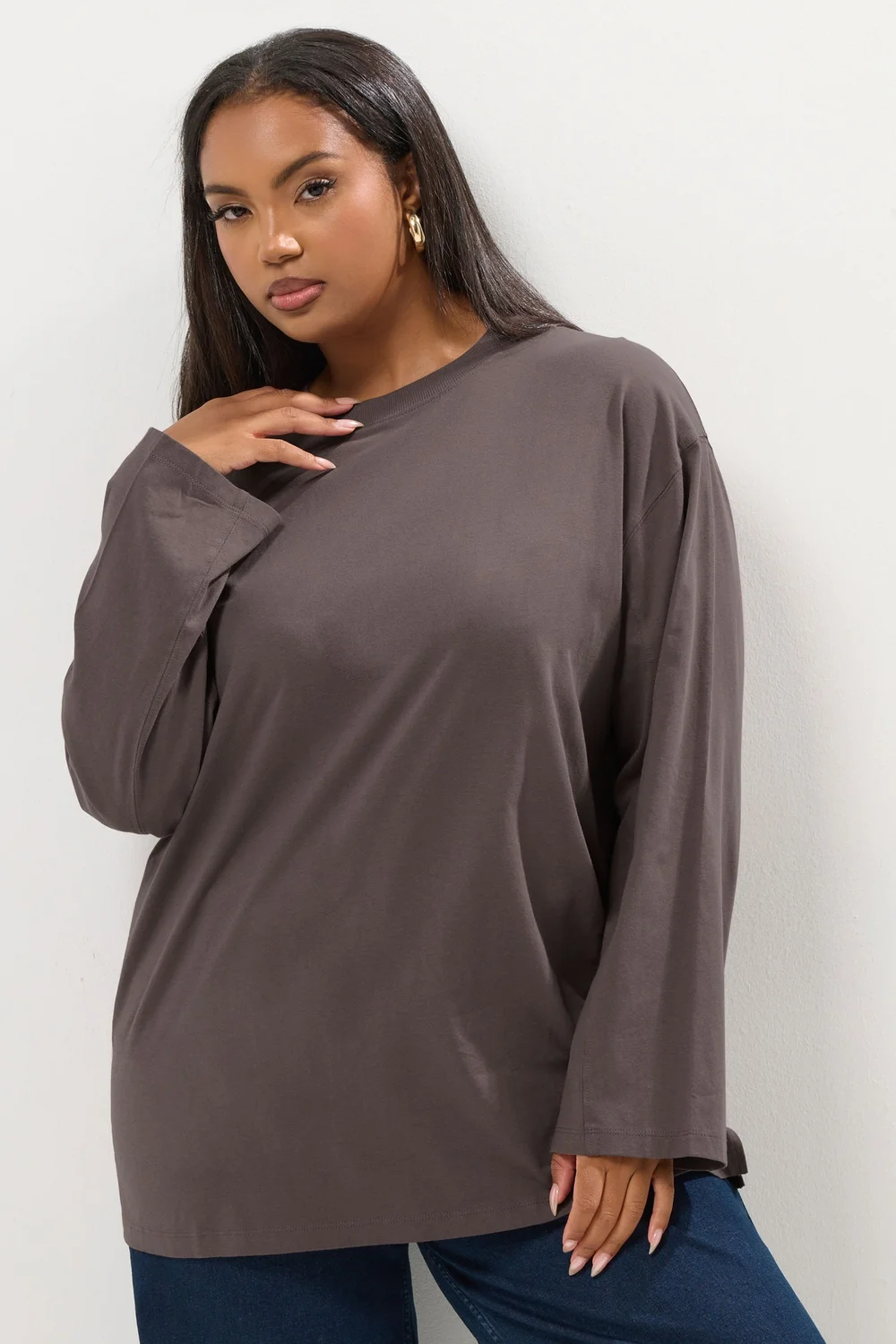Yours Curve Mocha Brown Seam Detail Skater Top - Size 22-24 Image 1