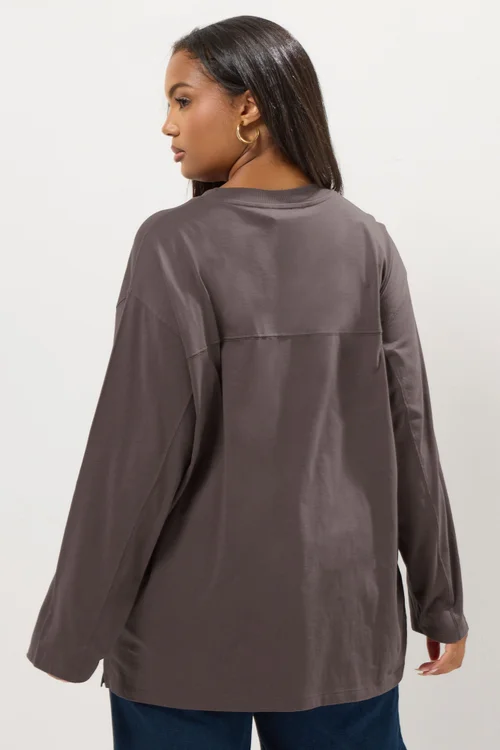 Yours Curve Mocha Brown Seam Detail Skater Top - Size 22-24 Image 3