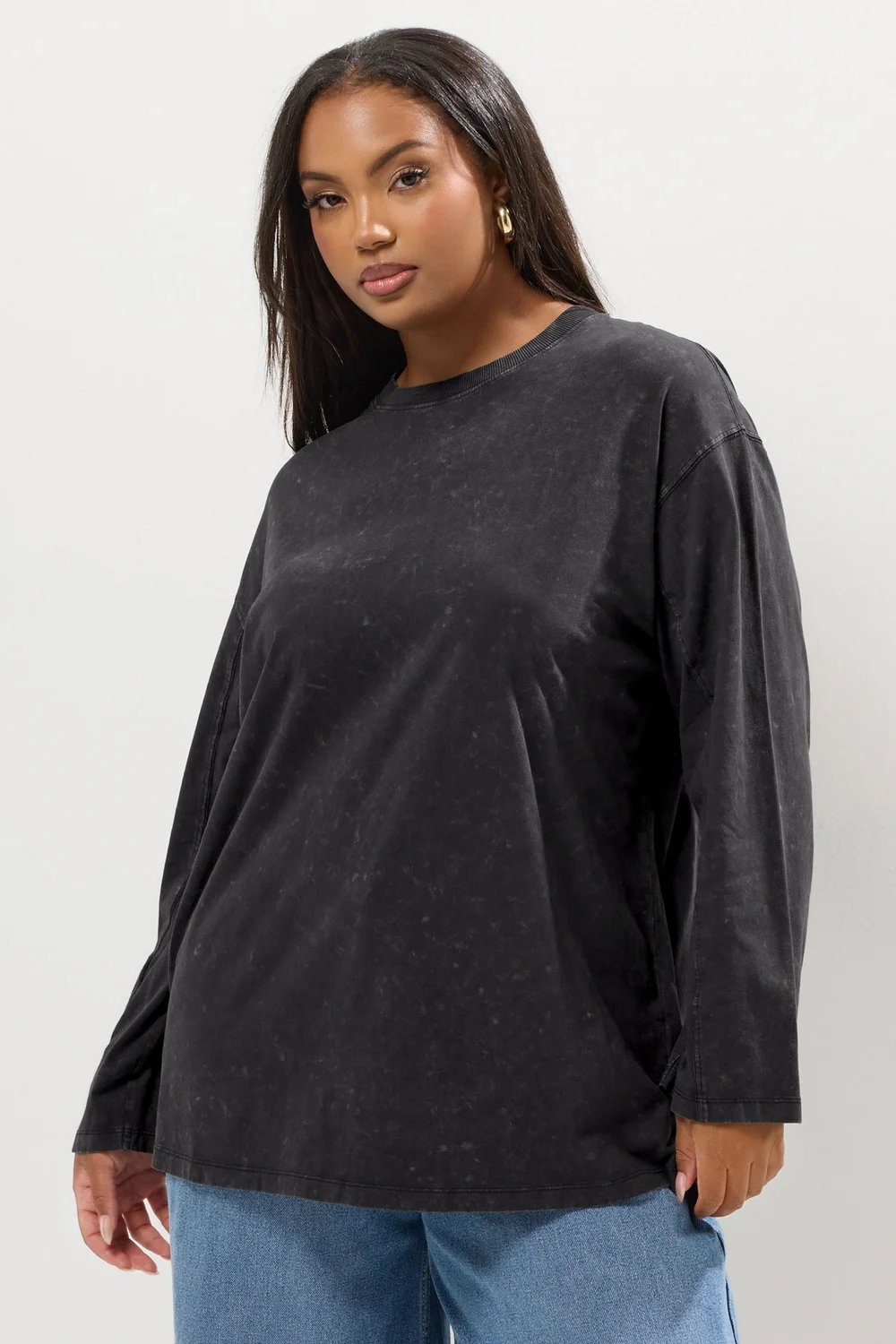 YOURS Curve Grey Acid Wash Seam Skater Detail Top - Size 14 Image 1