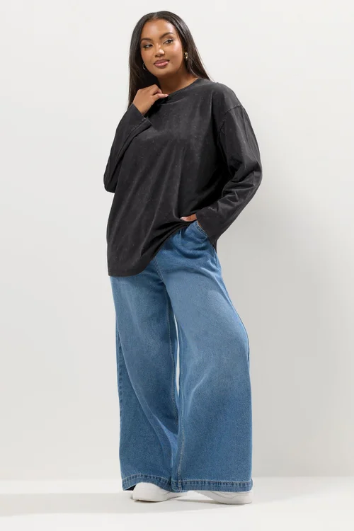 YOURS Curve Grey Acid Wash Seam Skater Detail Top - Size 14 Image 2