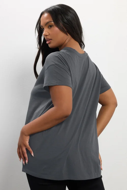 Yours Grey Floral 'Romance' Embellished Slogan T-Shirt - Size 14 Clothing Image 4