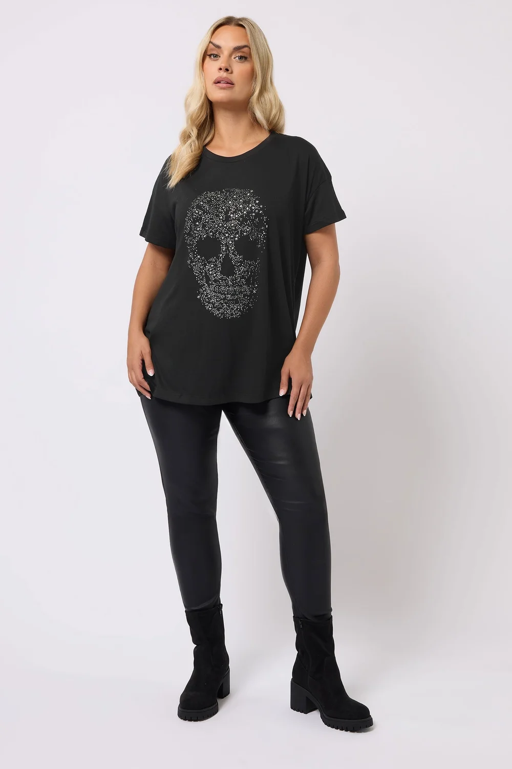 Yours Black Skull Embellished Graphic T-Shirt - Size 22-24 Image 2