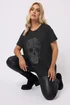 Yours Black Skull Embellished Graphic T-Shirt - Size 22-24 Image 1
