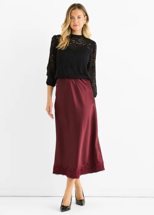 Gini London Black High Neck Jersey Lace Loose Fit Blouse - 10 Image 1