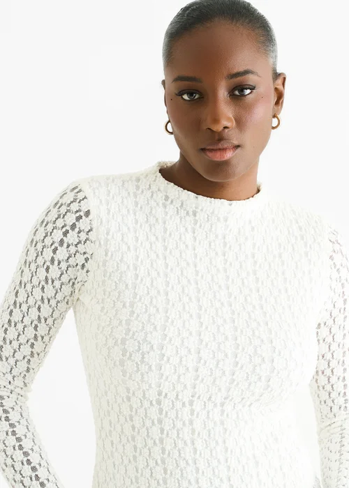 Gini London White High Neck Jersey Lace Long Sleeves Top - 12 Image 3