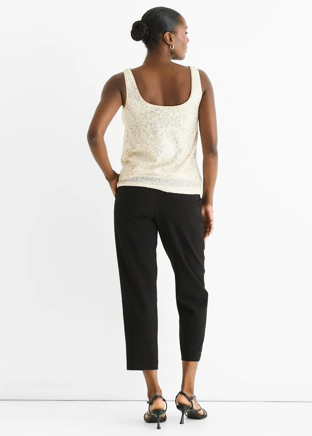 Gini London Champagne Sequin Cowl Neck Cami Top - 10 Image 2