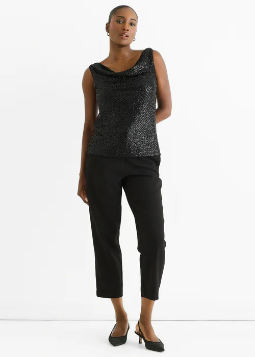 Gini London Black Sequin Cowl Neck Cami Top - 8 Image 1