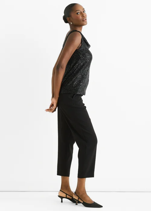 Gini London Black Sequin Cowl Neck Cami Top - 8 Image 4