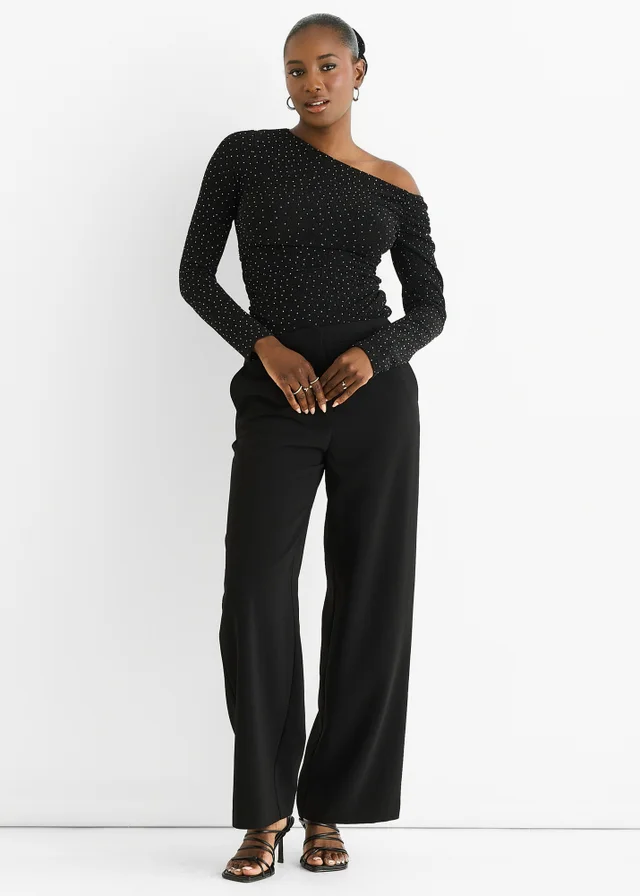 Gini London Black Diamante Slash Neck Top