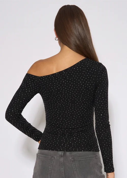 Gini London Black Diamante Slash Neck Top - 16 Image 2