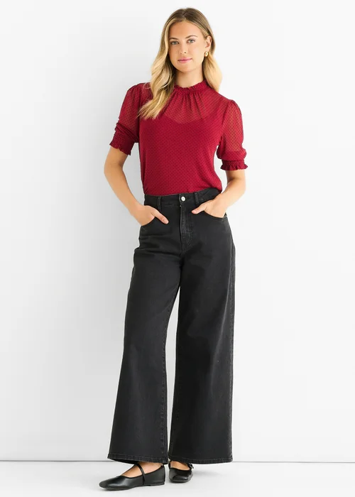 Gini London Red HIgh Neck Lace loose Fit Blouse - 12 Image 1