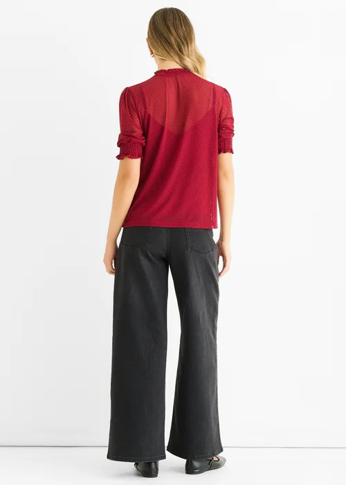 Gini London Red HIgh Neck Lace loose Fit Blouse - 12 Image 2