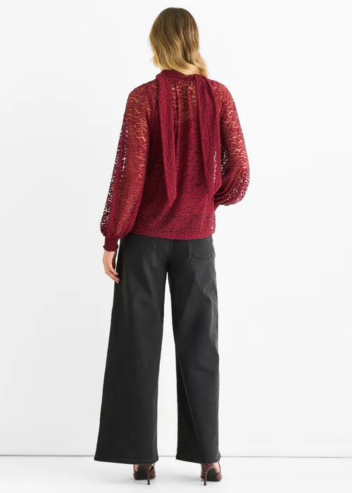 Gini London Burgundy Animal Lace Neck Tie Detail Blouse - 14 Image 2