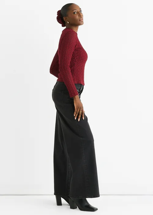 Gini London Burgundy High Neck Jersey Lace Long Sleeves Top - 14 Image 4