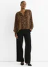 Gini London Brown Chiffon Animal Print Pleated Shift Shirt Blouse - L/XL Image 2