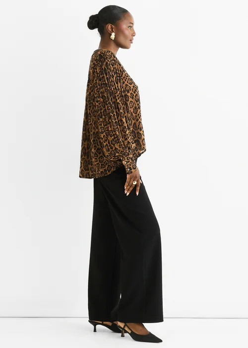 Gini London Brown Chiffon Animal Print Pleated Shift Shirt Blouse - M/L Image 5