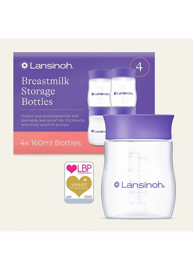 Lansinoh Clear Plastic Milk Storage Bottles 4 Pack