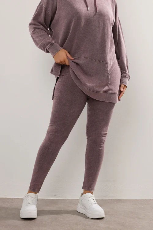 Yours Curve Burgundy Red Acid Wash Leggings - 14 Image 1