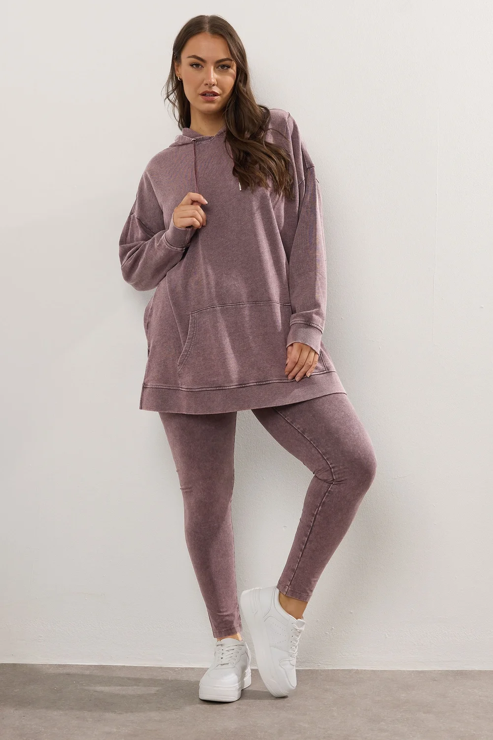 Yours Curve Burgundy Red Acid Wash Leggings - 14 Image 2