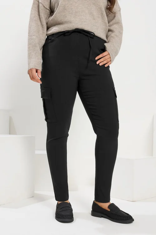 Yours Black Bengaline Cargo Trousers - 24 Image 2
