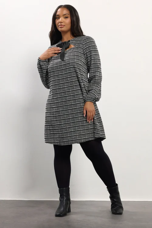 Yours Curve Black Boucle Cut Out Bow Mini Dress - 16 Image 3