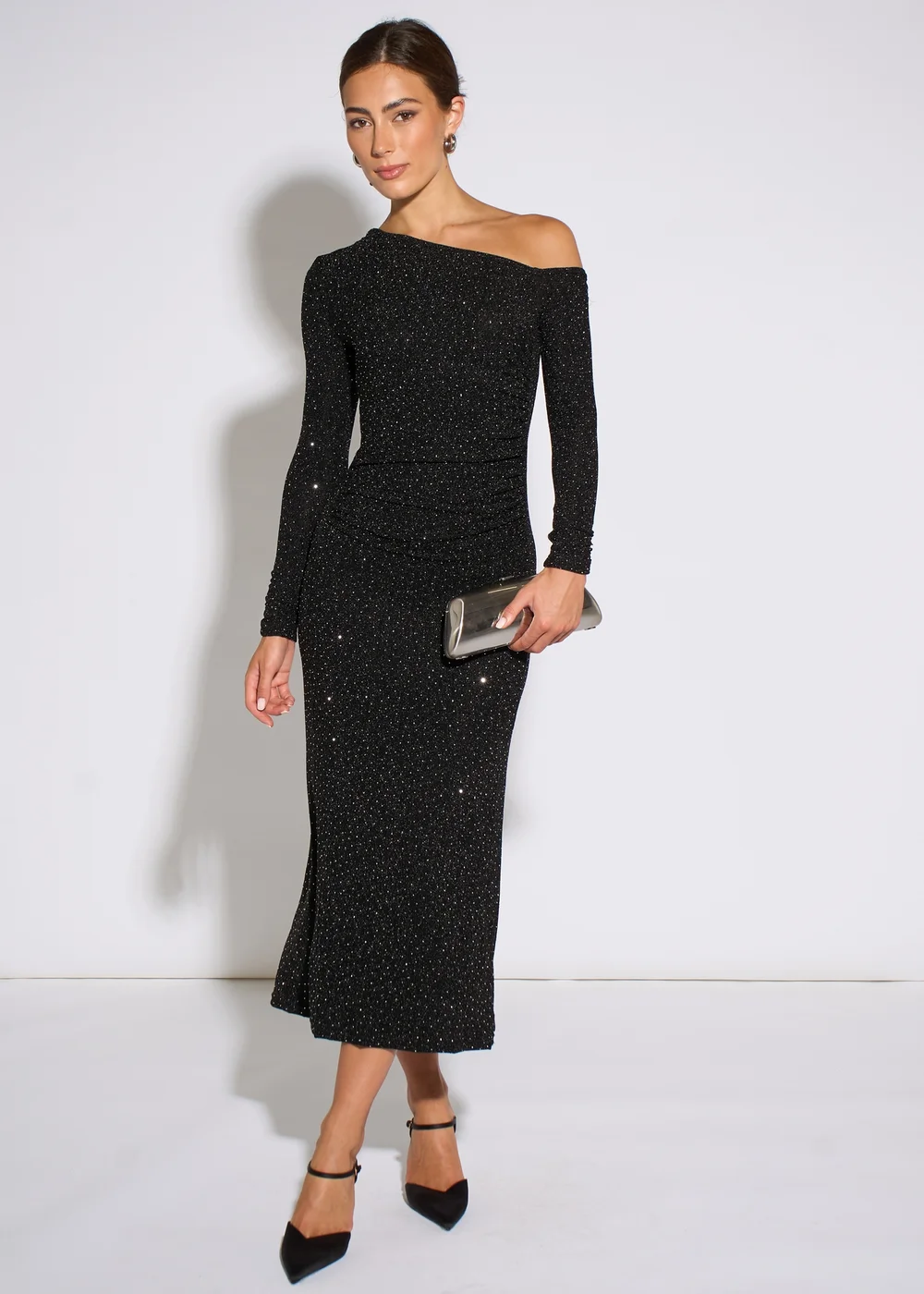 Gini London Black Hot Fix Studded Jersey Midi Dress - 14 Image 1