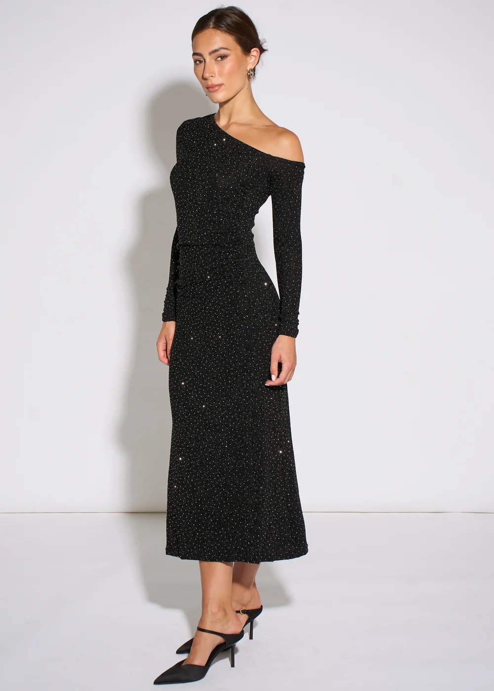 Gini London Black Hot Fix Studded Jersey Midi Dress - 14 Image 4