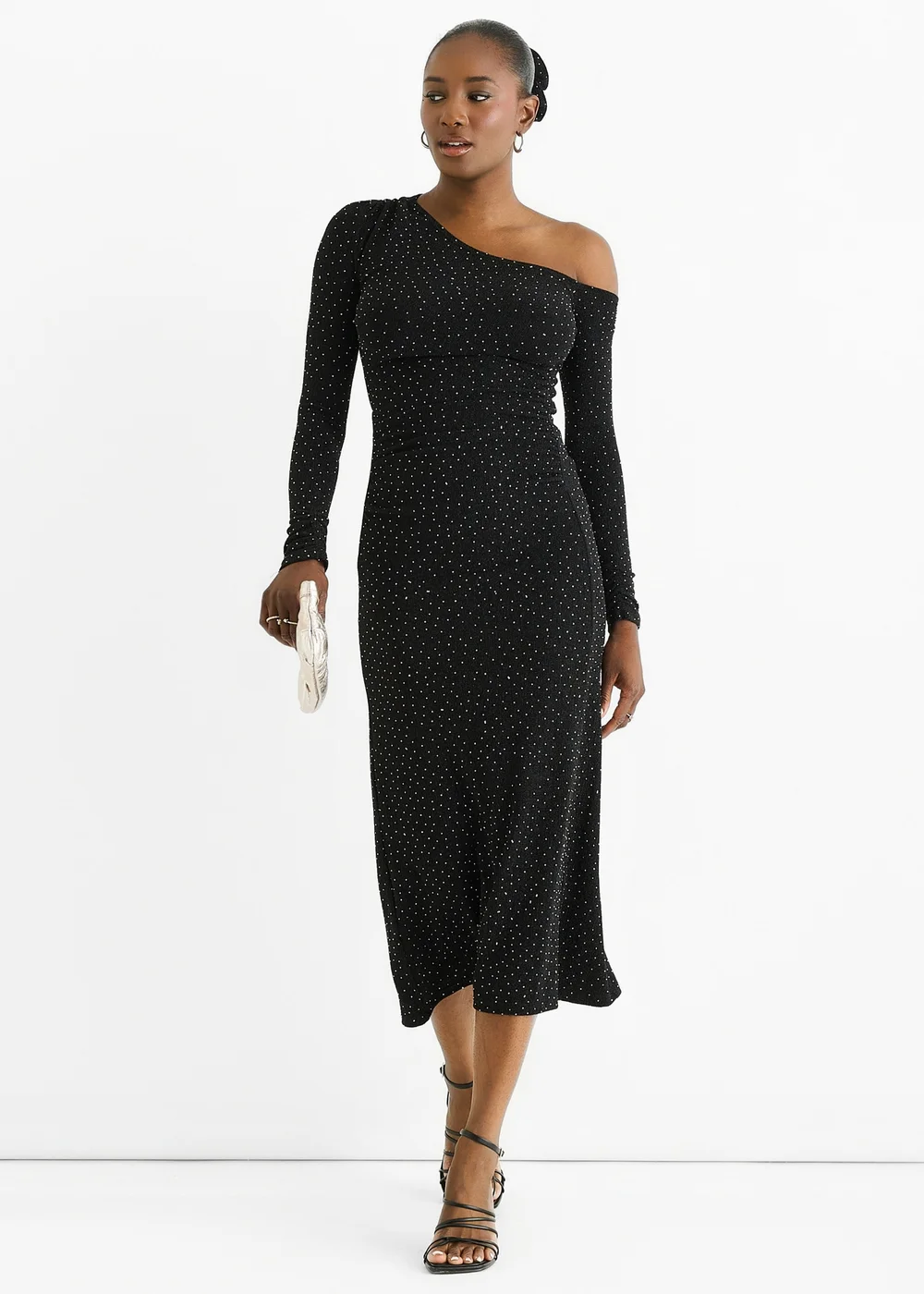 Gini London Black Hot Fix Studded Jersey Midi Dress - 14 Image 1