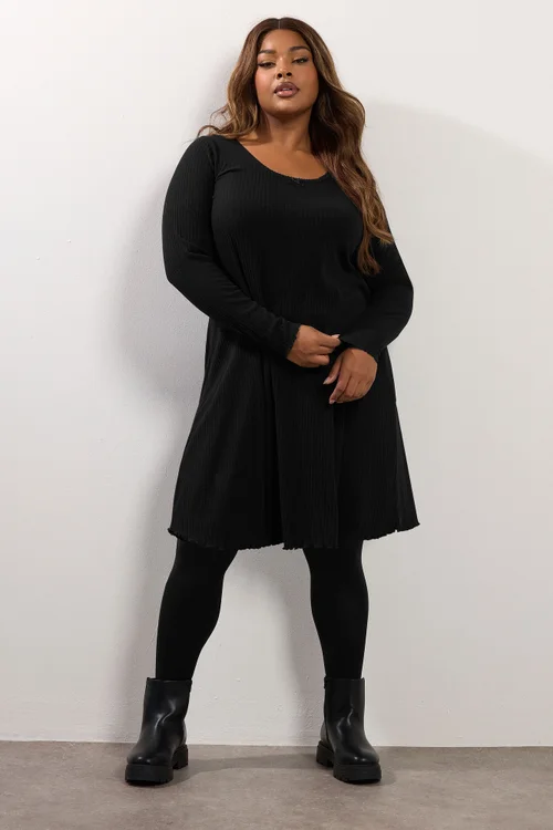 Yours Curve Black Ribbed Tunic Mini Dress - 30-32 Image 2