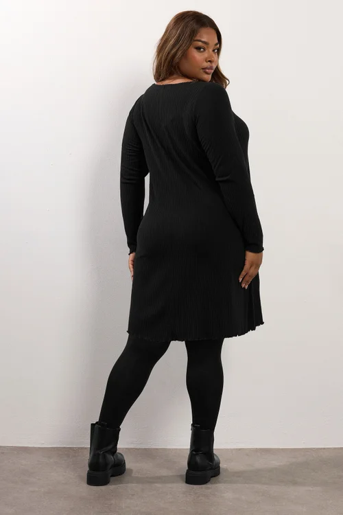 Yours Curve Black Ribbed Tunic Mini Dress - 30-32 Image 4