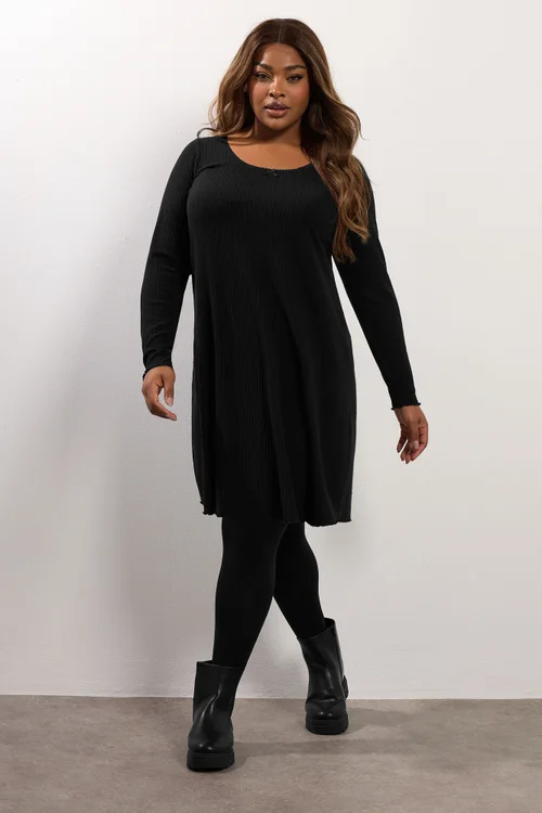 Yours Curve Black Ribbed Tunic Mini Dress - 30-32 Image 3
