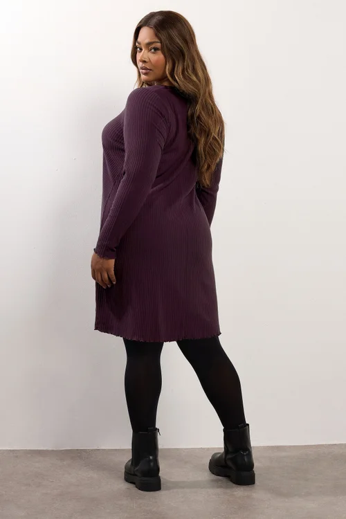 Yours Curve Purple Ribbed Tunic Mini Dress - 16 Image 3