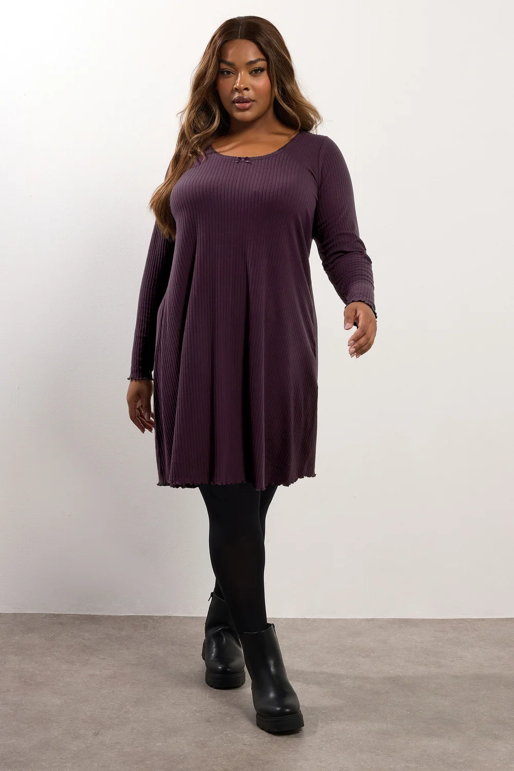 Yours Curve Purple Ribbed Tunic Mini Dress - 16 Image 1