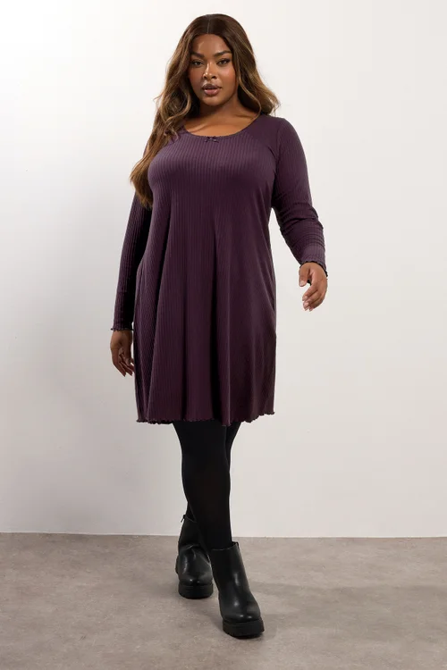 Yours Curve Purple Ribbed Tunic Mini Dress - 16 Image 1