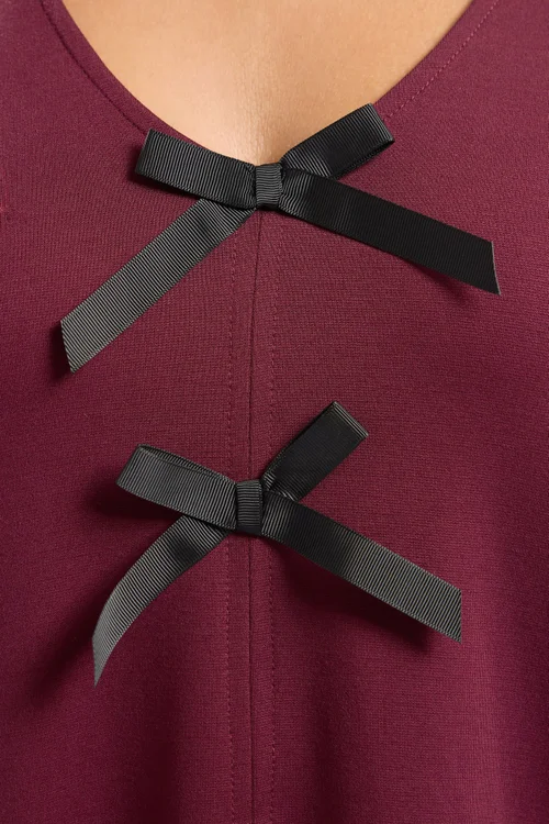 Yours Curve Burgundy Red Bow Detail Tunic Dress - 20 Image 4