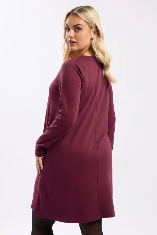 Yours Curve Burgundy Red Bow Detail Tunic Dress - 20 Image 3