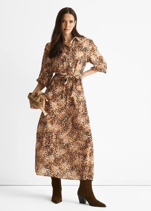 Gini London Brown Animal Printed Shirt Midi Dress - 12 Image 1