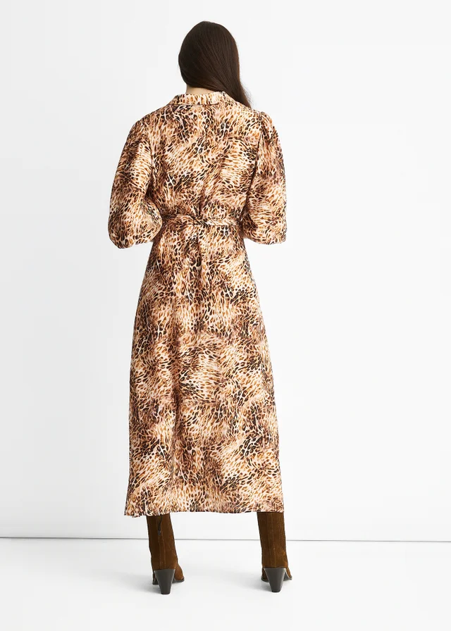 Gini London Brown Animal Printed Shirt Midi Dress
