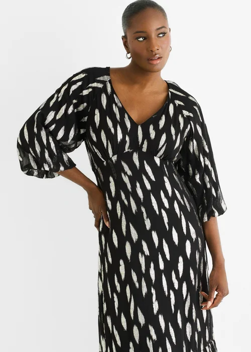 Gini London Black Viscose Clipped Balloon Sleeve Midi Dress - 10 Image 3