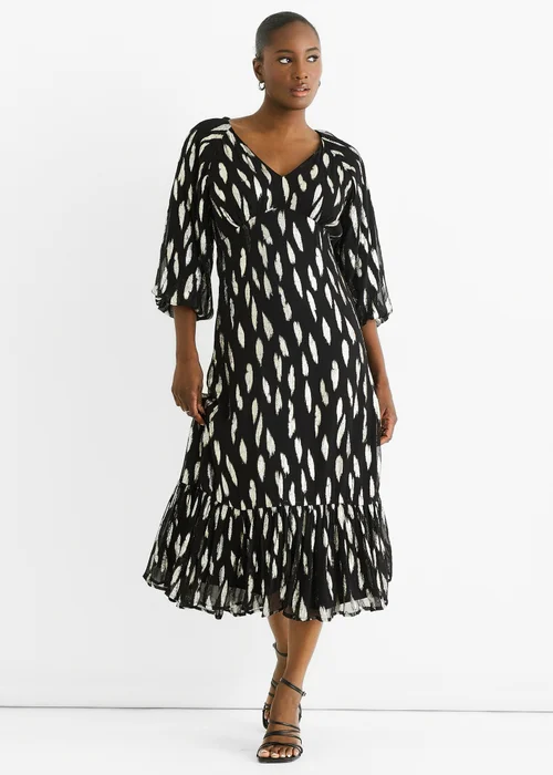 Gini London Black Viscose Clipped Balloon Sleeve Midi Dress - 10 Image 1