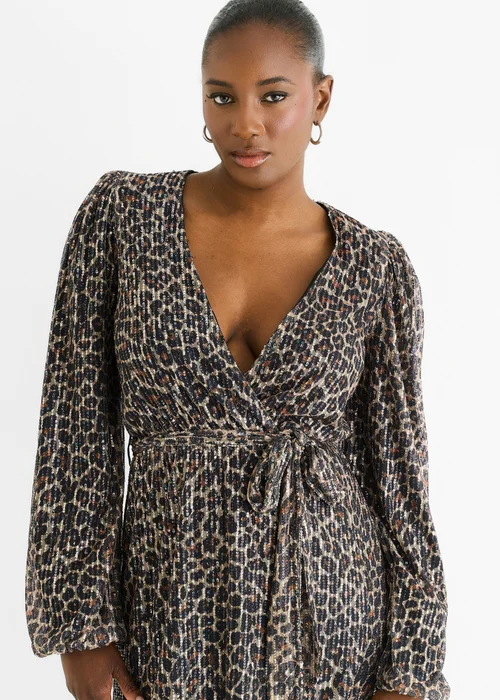 Gini London Black Animal Sequin Wrap Elasticated Wasit Mini Dress - 14 Image 3