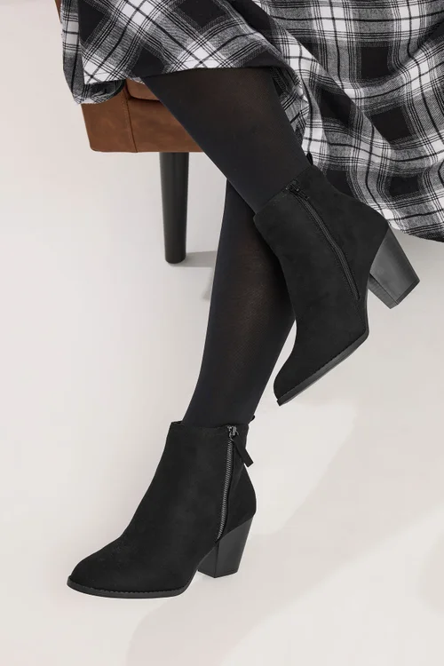 Yours Black Faux Suede Block Heel Ankle Boots In Wide E Fit & Extra Wide EEE Fit - 5 Extra Wide Image 1